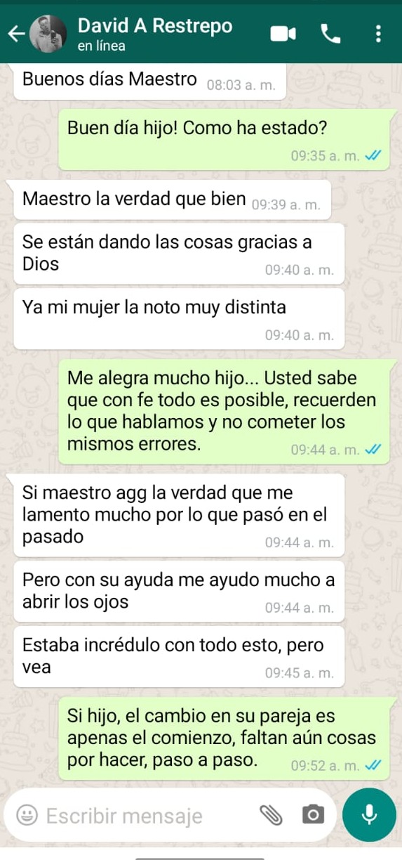 Testimonio de Juan Sebastián por retorno de pareja